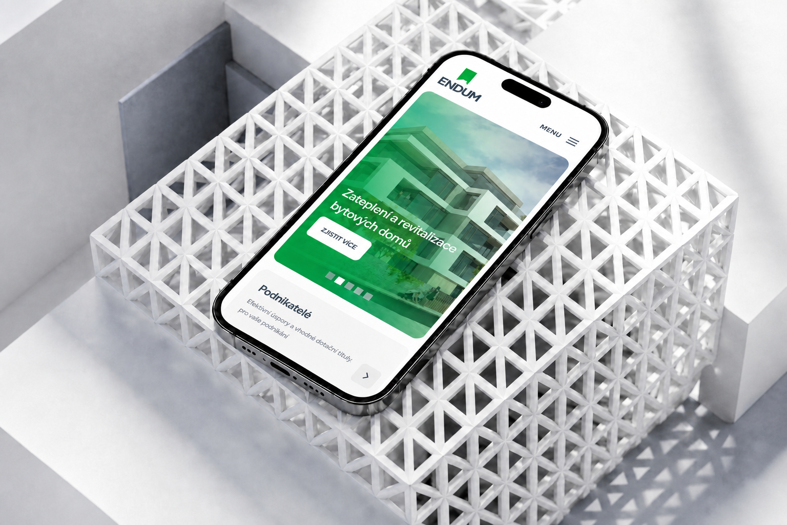 Mobilní mockup webu Endum